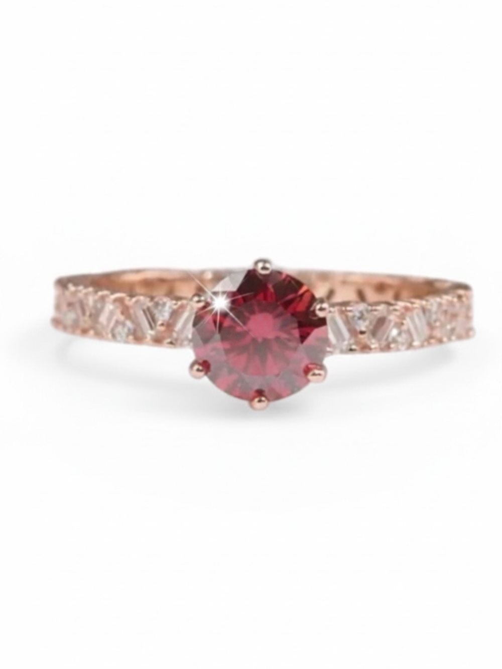 Rose Gold Plated Ring with Red Moissanite Stone. - Picture 3 of 10